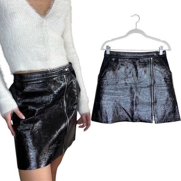 Theory Berdin Mini Black Skirt Patent Leather Zip Lambskin Size 4 - Picture 3 of 13